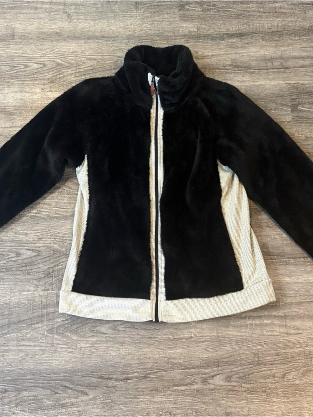 BKE Black and Cream Faux Fur Zip Jacket